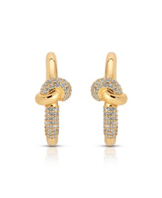 Gold Plated Pave Love Knot Hoop Earrings