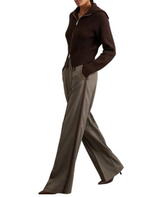 REISS - Women's Side-Stripe Wide-Leg Check Pants