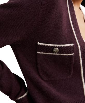 Women's Wool-Cashmere Tipped V-Neck Cardigan Sweater