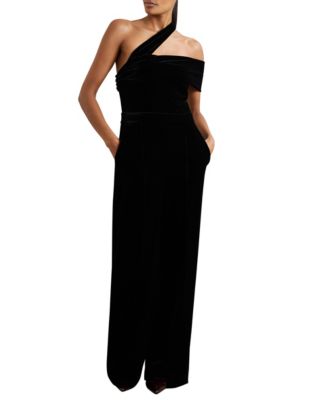 Women's Velvet One-Shoulder Wide-Leg Jumpsuit