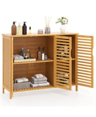 Bathroom Storage Cabinet with 3 Wicker Doors and Shelves