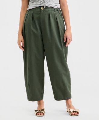 Women's Pleated Barrel-Leg Ankle Pants