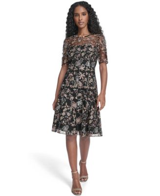 Jessica Howard - Petite Printed Elbow Sleeve Fit & Flare Dress