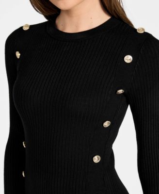 Women's Long-Sleeve Rib Logo Button Vonn Bodycon Dress