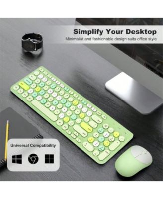 Wireless Keyboard and Mouse Combo, Typewriter Keyboard with Round Keycaps, 2.4GHz Wireless Keyboard Mouse for Computer, Desktop, Laptop