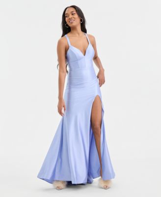 Juniors' X-Back High-Slit Gown