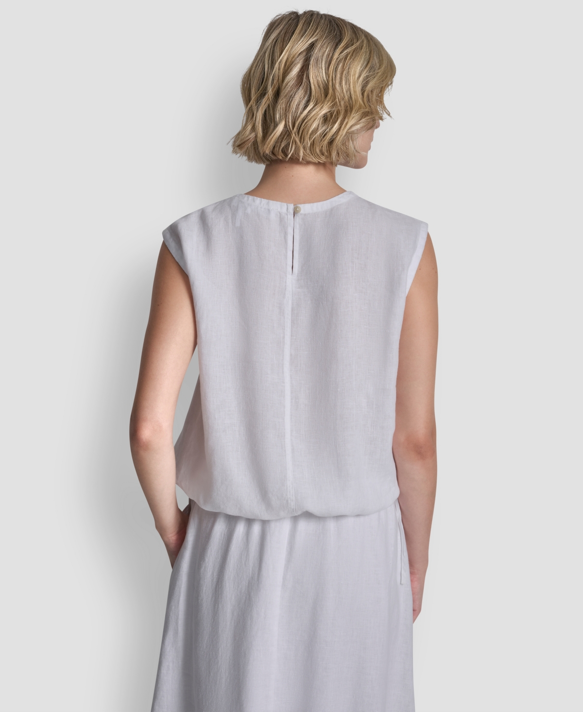 Dkny Drawstring Hem Linen Top In Gray