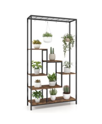 6-Tier Tall Metal Plant Stand 71-Inch Indoor Plant Shelf with 10 Hanging Hooks