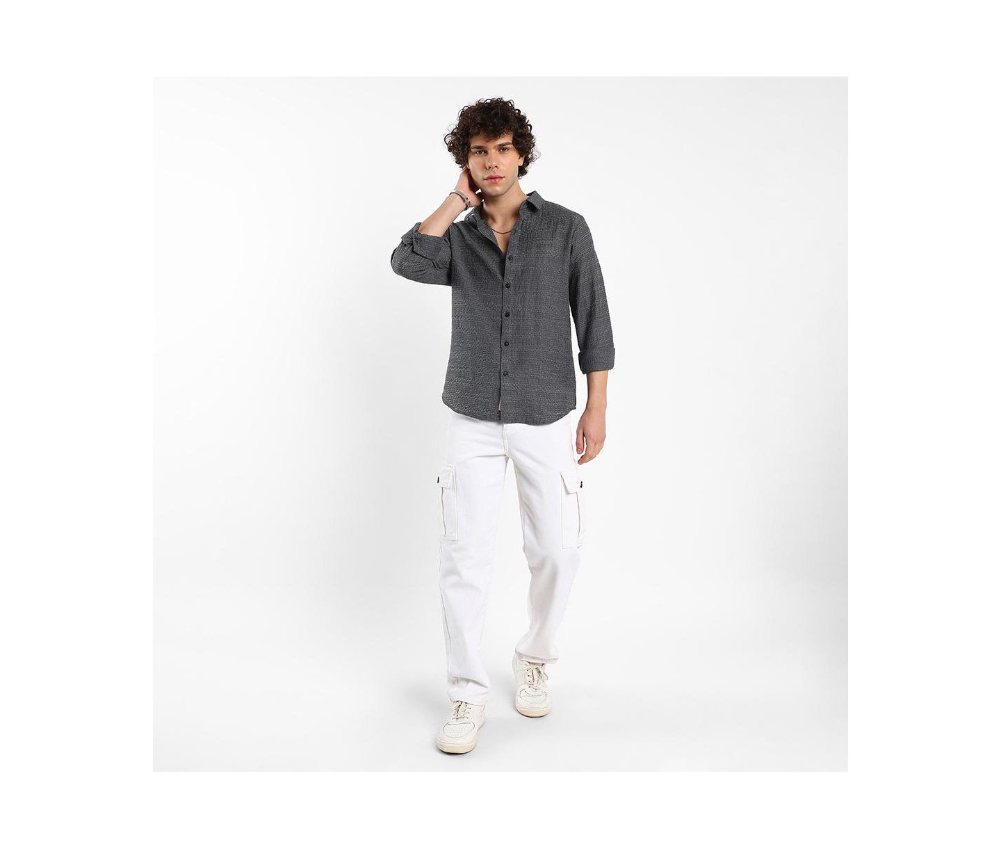Мужская рубашка Cahoot Campus Sutra Solid Textured Knit, цвет: Серый — фото 4
