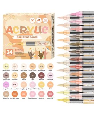 24 Colors Skin Tone Acrylic Paint Markers, Soft Brush Tip for Pumpkin Paint, Rock Painting, Wood, Glass, Paper, Coloring Book and Ceramic