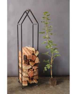 Metal House Shaped Fire Wood Holder with Handle, Nickel
