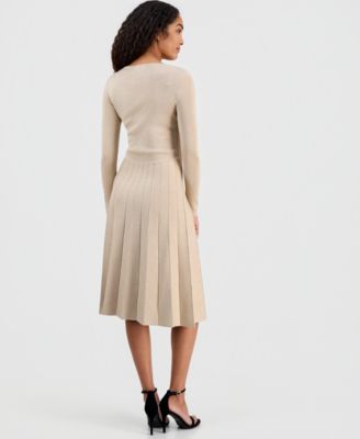 Women's Metallic Long-Sleeve Fit & Flare Dress