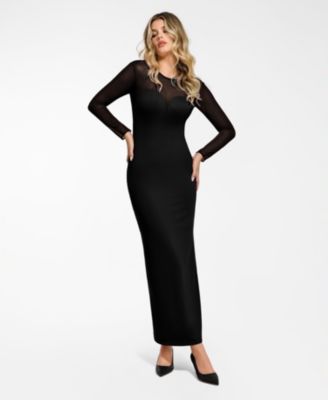 Women's Shapewear Mesh Long Sleeve V-Back Slimming Maxi Dress