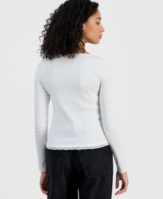 Juniors' Lace Two-Fer Long-Sleeve Top