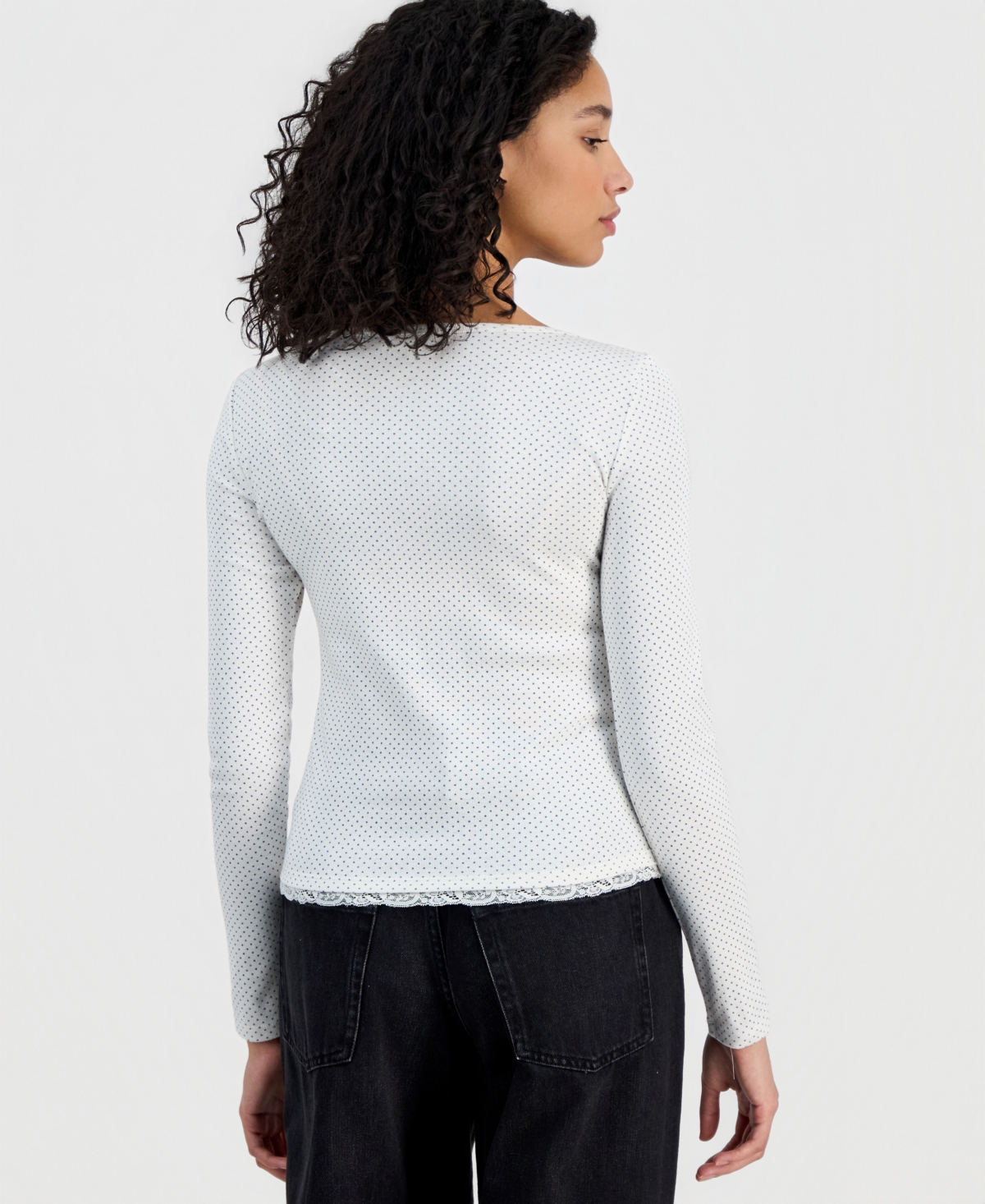 Hippie Rose Juniors' Lace Two-Fer Long-Sleeve Top