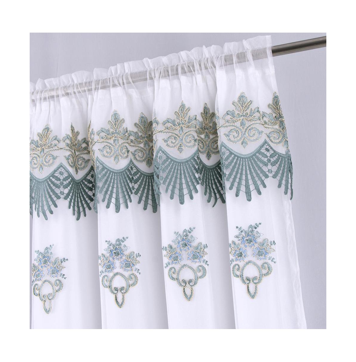 Rt Designers Collection Dayton Emb Attached Valance Backing Blackout Window Curtains 50" x 84" White/Teal