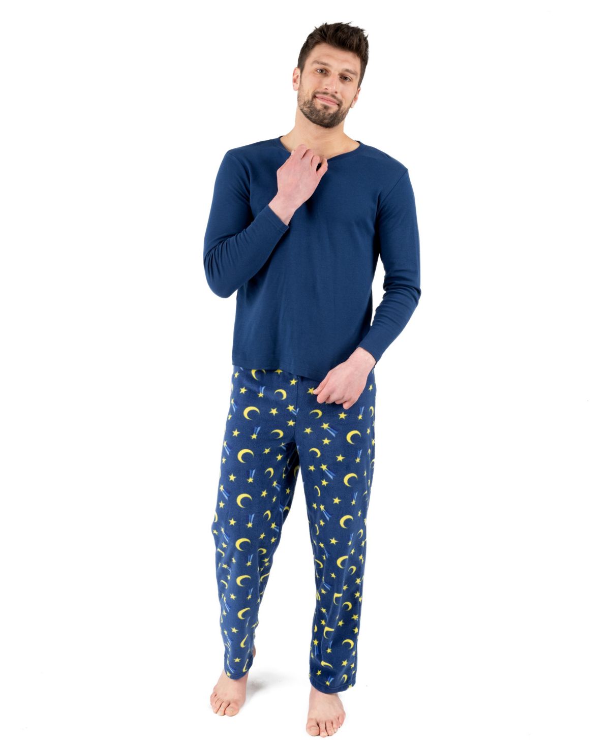 Мужская праздничная пижама из хлопкового топа и флисовых брюк