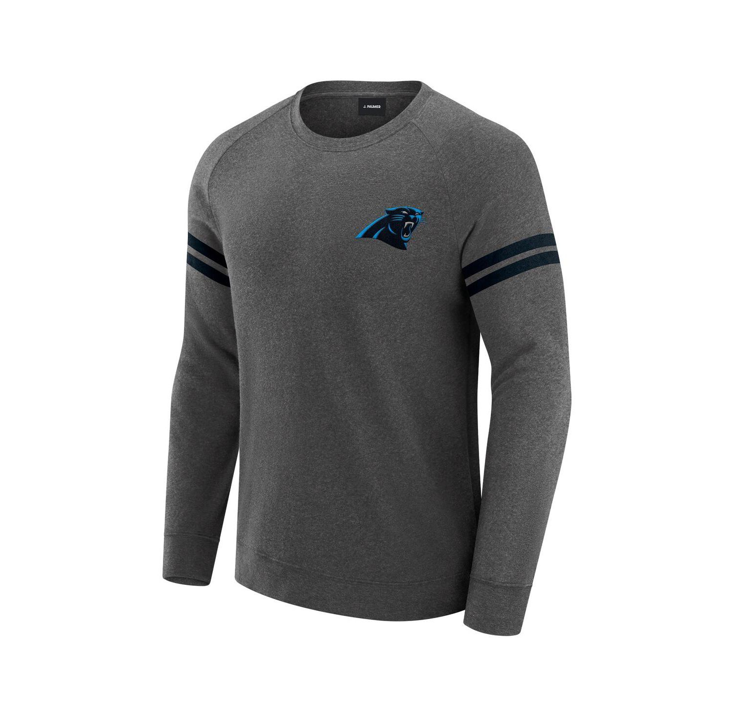 Men's Dark Heather Gray Carolina Panthers Players Lounge Raglan Tri-Blend Sweatshirt