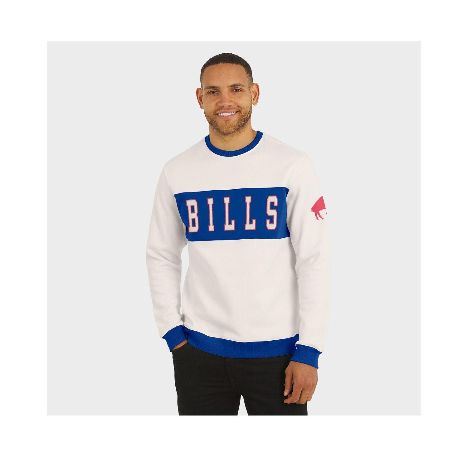Men's Cream Buffalo Bills Color Block Pullover Sweatshirt