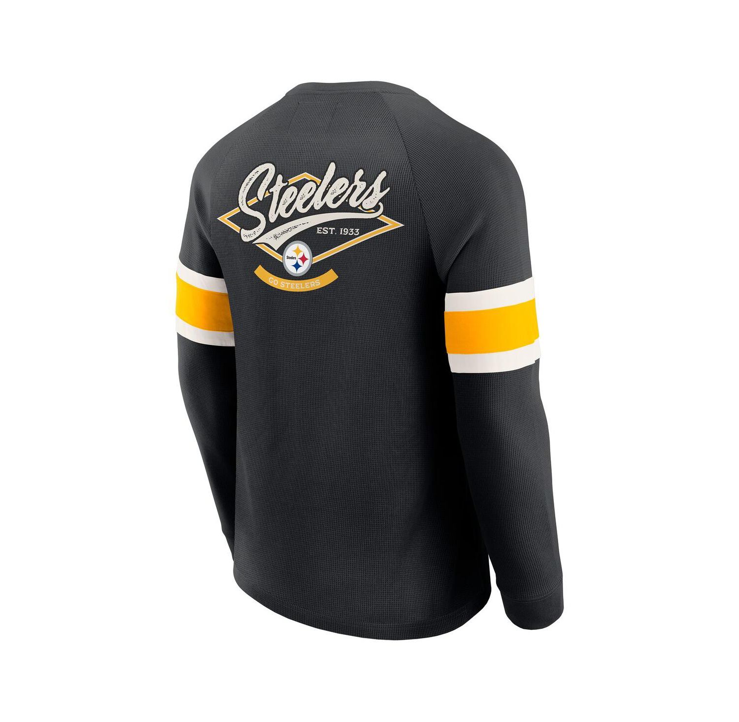 Men's Black Pittsburgh Steelers Waffle-Knit Raglan Long Sleeve Henley T-Shirt