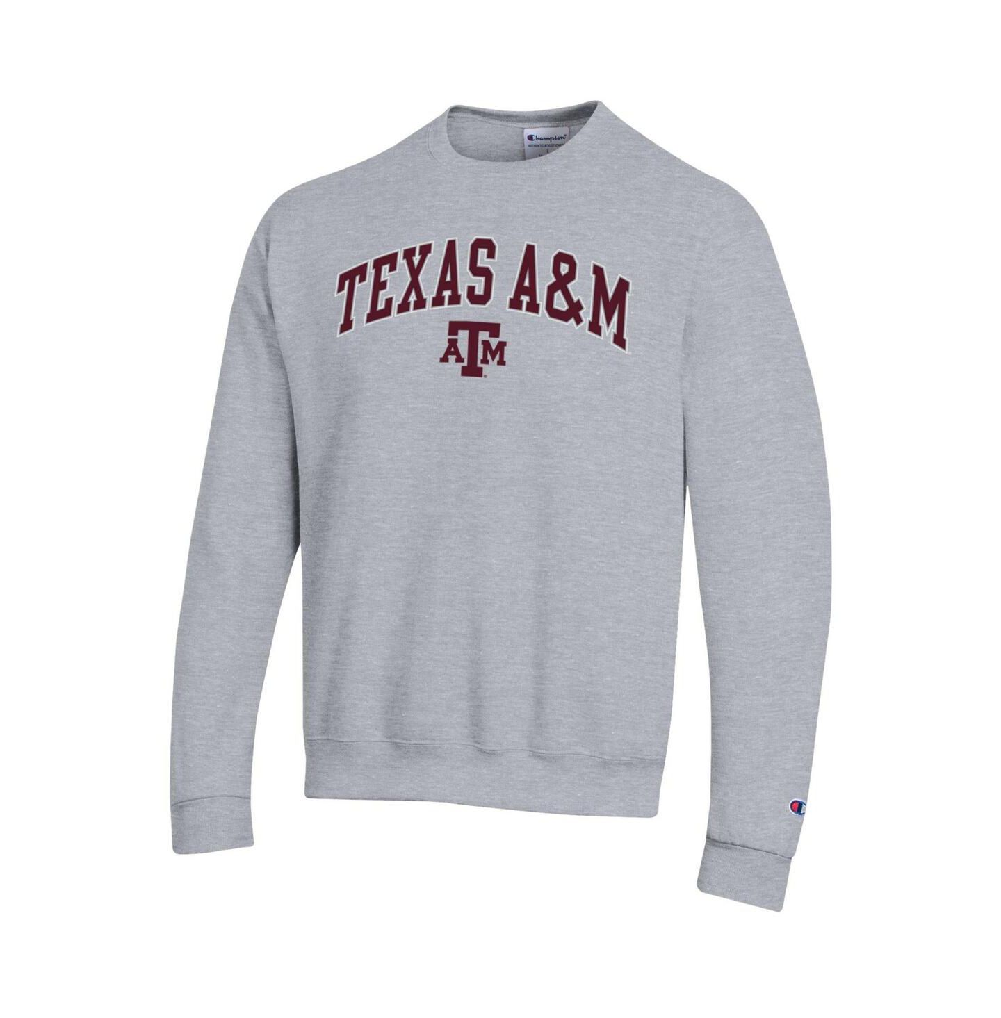 Мужской свитшот Champion Texas A&M Aggies Arch Over Logo, Maroon, цвет: Меланжевый серый — фото 3