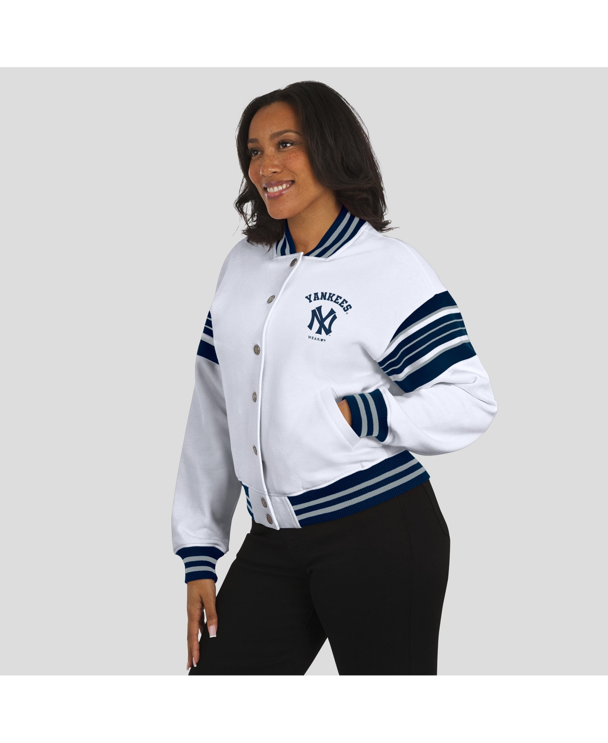 Wear By Erin Andrews Women's White New York Yankees Full-snap Fleece Sweatshirt Jacket In White