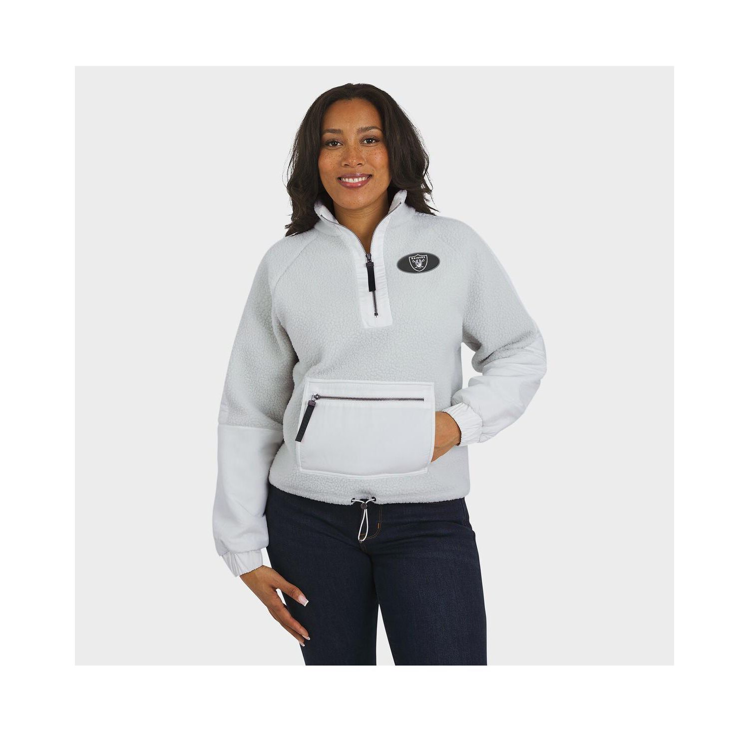 Women's White Las Vegas Raiders Polar Fleece Half-Zip Jacket