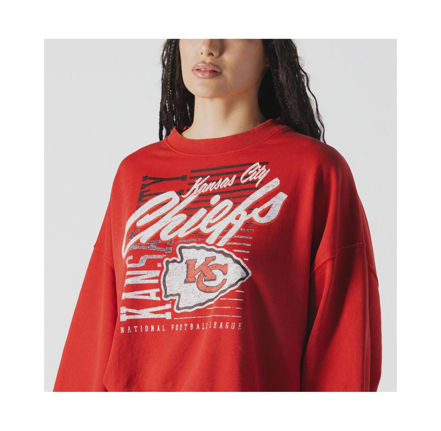 Women's Red Kansas City Chiefs Oversized Throwback Mineral Wash Crew Neck Sweatshirt