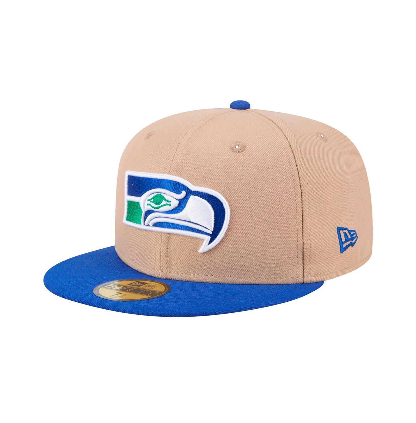 Мужская кепка New Era Tan Seattle Seahawks Throwback Logo Main 59FIFTY Fitted Hat — фото 1