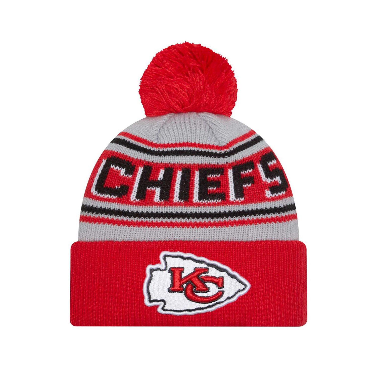 Big Boys and Girls Red Kansas City Chiefs Main Cuffed Knit Hat with Pom