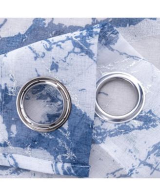 Marble Grommet Metallic Sheer Printed Doily Curtain Panel Pair 36" x 84" Blue