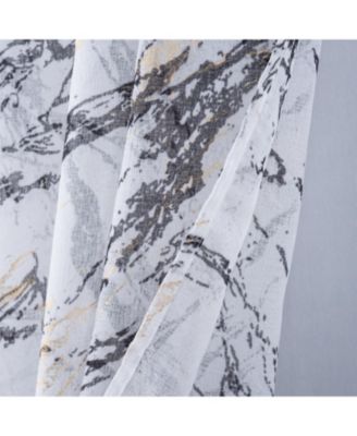 Marble Grommet Metallic Sheer Printed Doily Curtain Panel 54" x Black