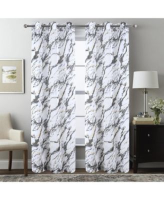 Marble Grommet Metallic Sheer Printed Doily Curtain Panel 54" x Black