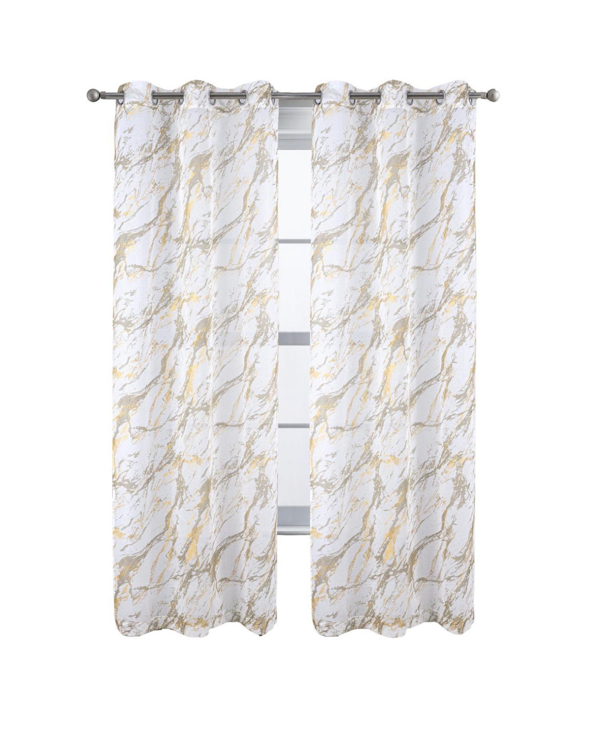 Rt Designers Collection Marble Grommet Metallic Sheer Printed Doily Curtain Panel 54" x 90" Taupe