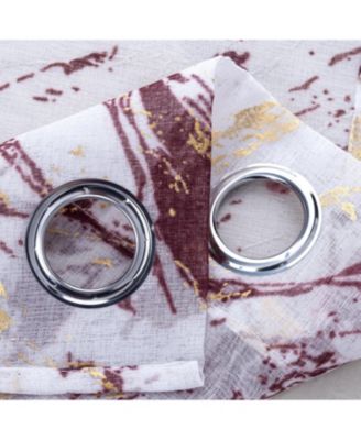 Marble Grommet Metallic Sheer Printed Doily Curtain Panel Pair 36" x 84" Red