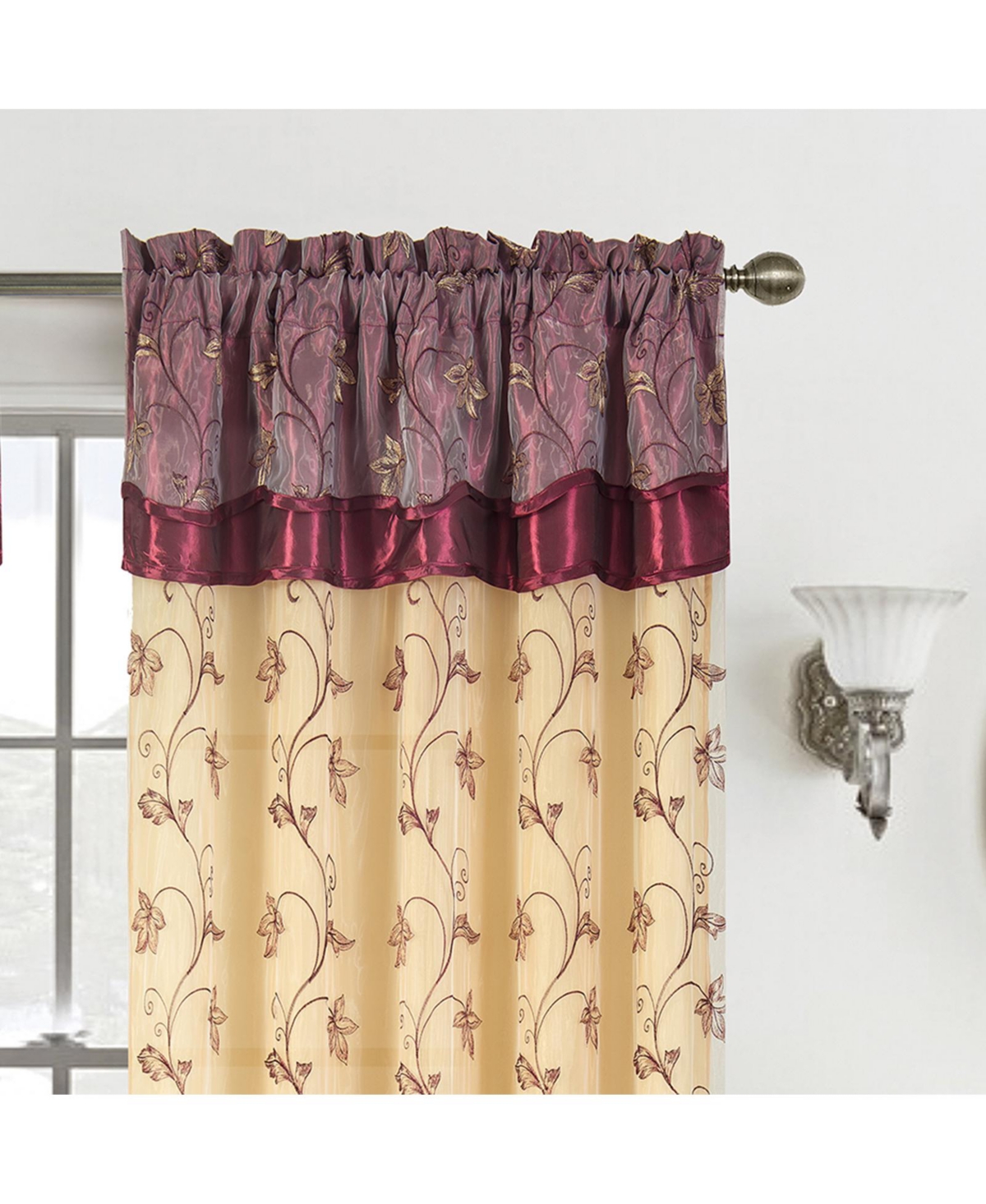 Rt Designers Collection - Pia Embroidered Panel With Double Valance 54'' x 90'' White