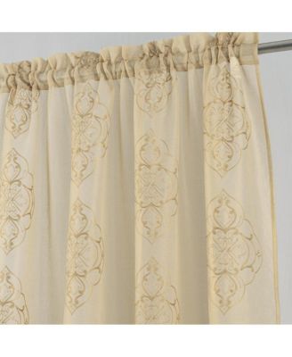 Andrea Emb Metallic Doily Rod Pocket Room Darkening Curtain Panels for Bedroom 54" x 95" Taupe