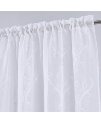 Pearl Emb Metallic Doily Rod Pocket Room Darkening Window Curtains for Bedroom 54" x 95" White