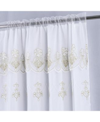Daisy Embroidery Grommet Curtain Panel With Attached Valance 54" x 84" White