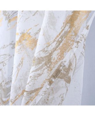 Marble Grommet Metallic Sheer Printed Doily Curtain Panel Pair