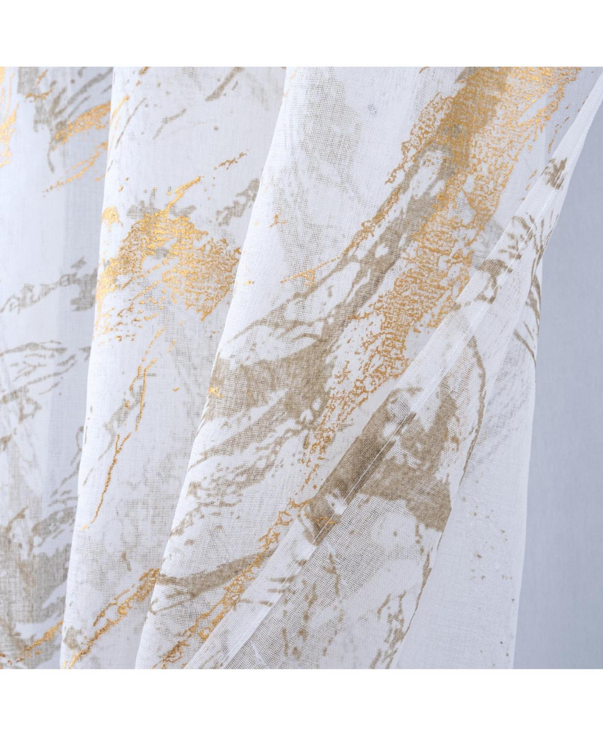 Rt Designers Collection Marble Grommet Metallic Sheer Printed Doily Curtain Panel Pair