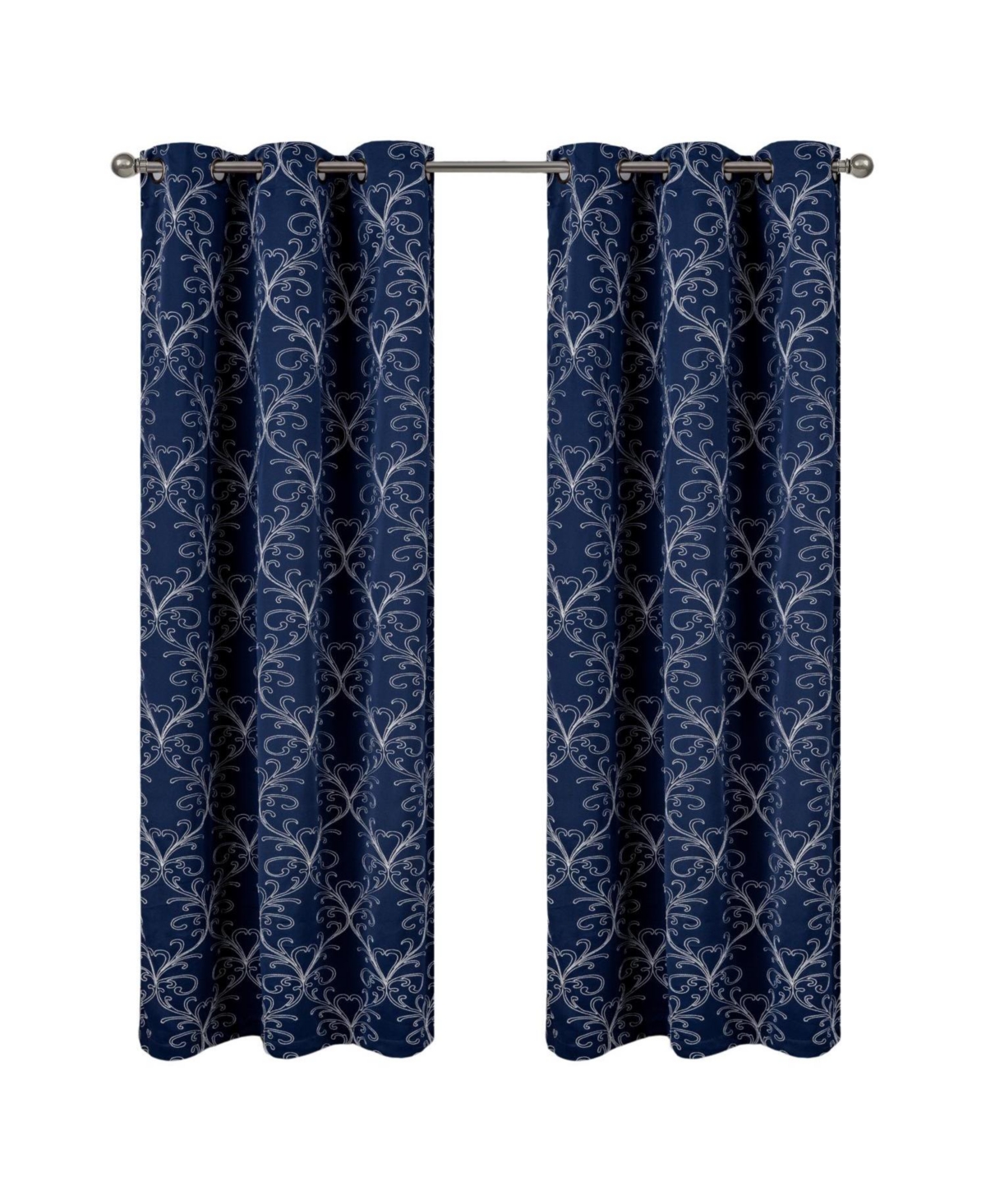Rt Designer Collection Kimber 2 Pack Embroidered Blackout Luxurious Decorative Grommet Curtain Panel 36" x 84" Navy
