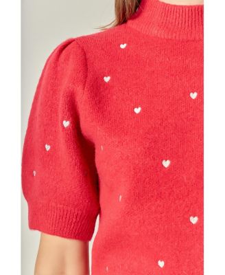 Women's Heart Women's-Embroidered Puff Sleeve Knit