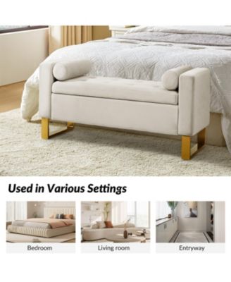 Vallejo 50.4'' W Modern Upholstered Flip Top Storage Bench with Two Pillows and Tufted