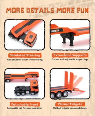 RC Semi Truck & Excavator Toy Set, 1:24 Remote Control Construction Vehicles with Lights & Sound