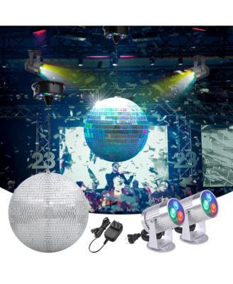 12" Large Disco Ball with Motor and Lights 6RPM Rotator & 2PCS 3W RGB Spotlights for 70s 80s Party DJ Bands Studio Event