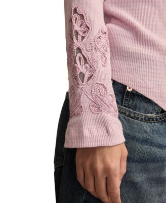 Women's Cutwork Notch Neck Top