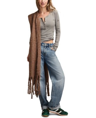 Women's Valentine Pointelle Trim Rib Henley Top