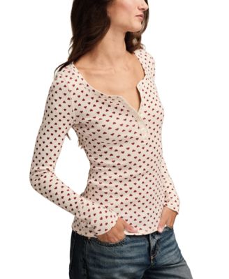 Women's Valentine Pointelle Trim Rib Henley Top