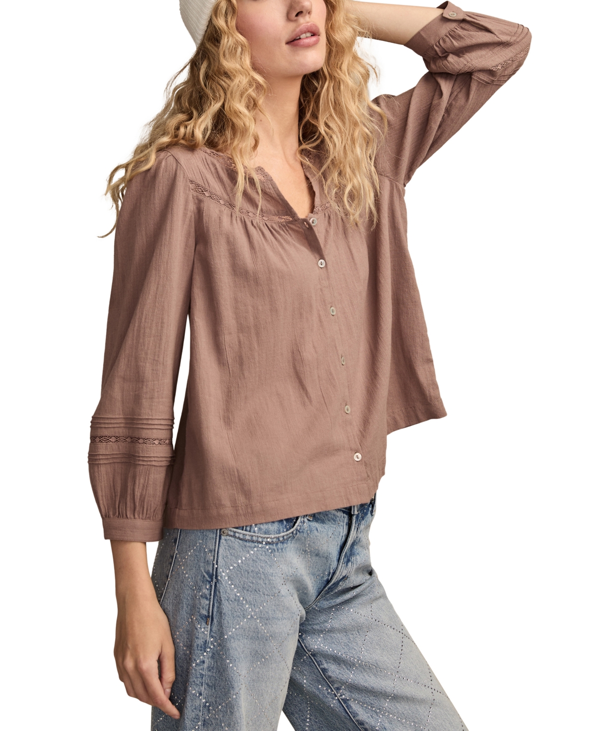 Lucky Brand Women's Lace Long-Sleeve Shirt
